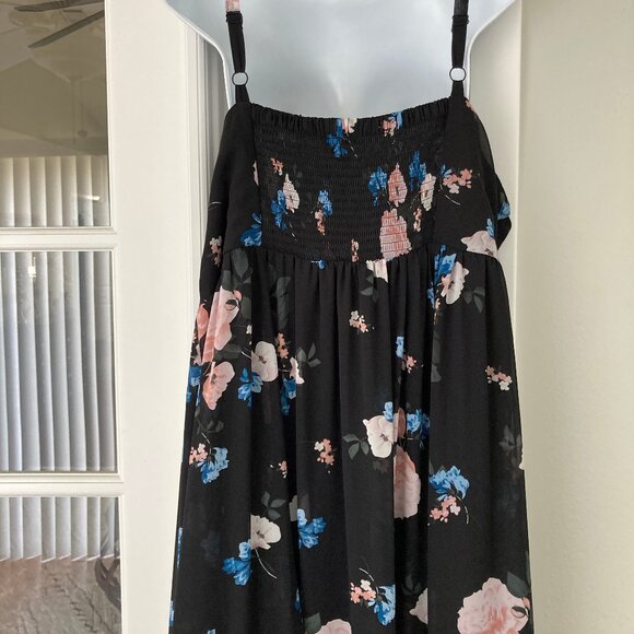 Torrid Black Pink Floral Slip Strap Ruffled Hem Maxi Dress  3 - Picture 11 of 16